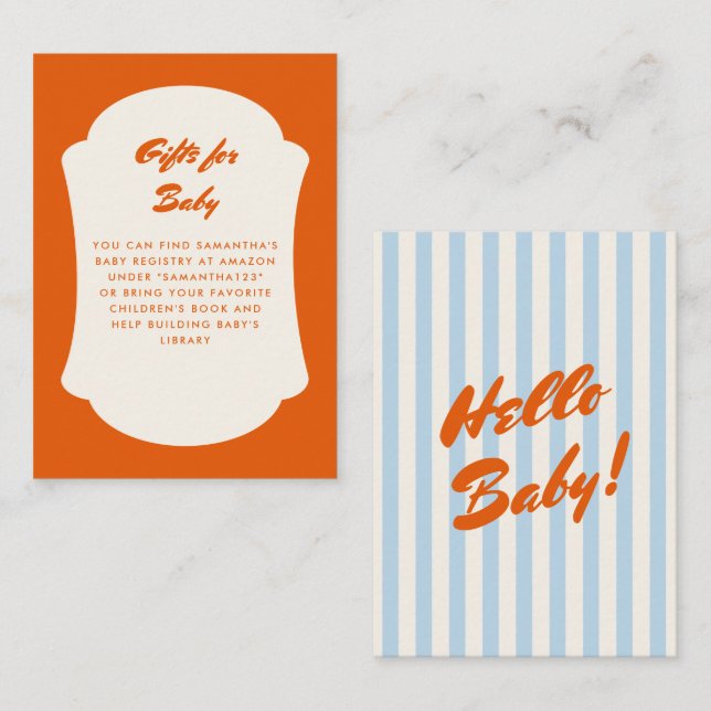 Hello Baby Retro Orange Abstract Frame Baby Shower Enclosure Card (Front/Back)
