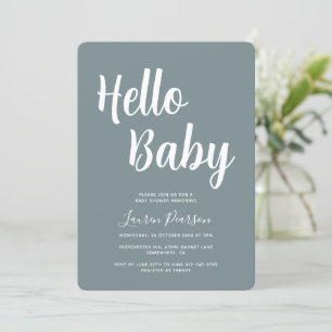 Hello Baby Rustic Blue Baby Shower Invitation
