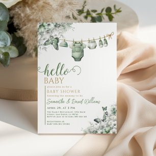 Hello Baby Sage Green Botanical Baby Shower Invitation