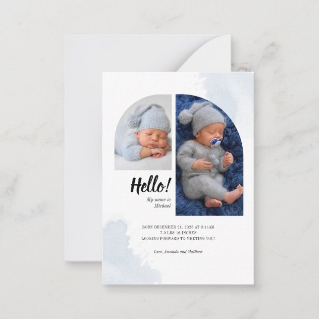 Hello Baby Script 2 Photos Arch Birth Announcement (Front)