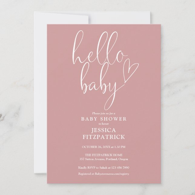 Hello Baby Script Dusty Rose Pink Girl Baby Shower Invitation (Front)