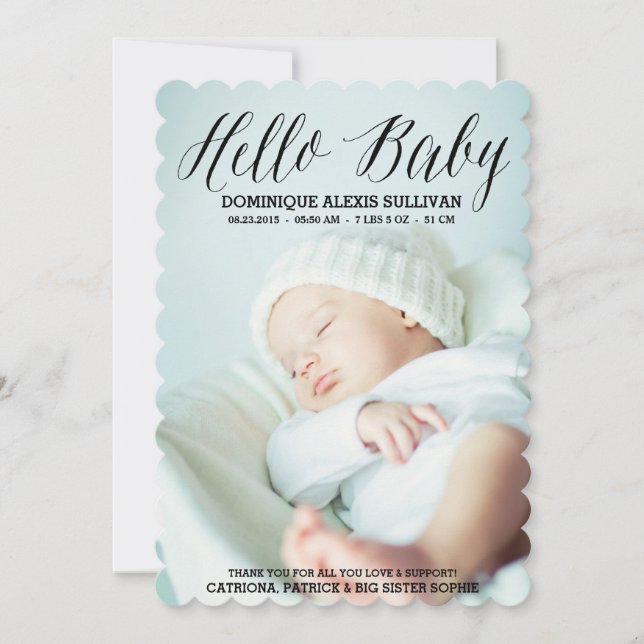 Hello Baby Script Faire-part de naissance photo (Devant)
