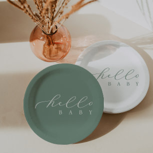 Hello Baby Script Minimalist Baby Shower Paper Plate