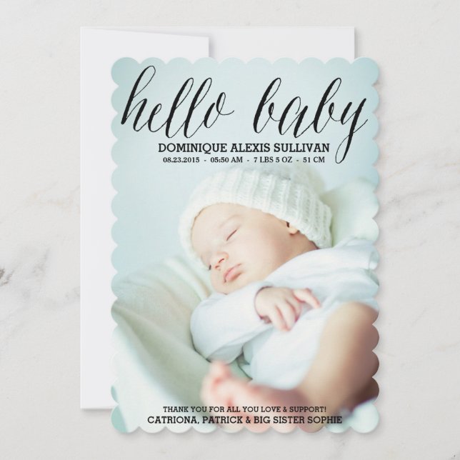 Hello Baby Script Photo Birth Announcement I (Front)