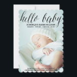 Hello Baby Script Photo Birth Announcement I<br><div class="desc">Fun and whimsical birth announcement featuring calligraphy script and patterned background. This announcement is available in variety of fonts.</div>