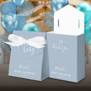 Hello Baby Shower Baby Boy Dusty Blue Cute Heart Favor Box