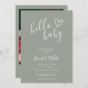 Hello Baby Shower Gender Neutral Sage Green Photo Invitation