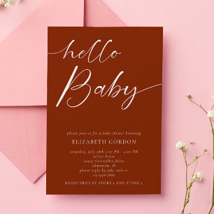 Hello Baby Shower Minimalist Copper Neutral Boho Invitation