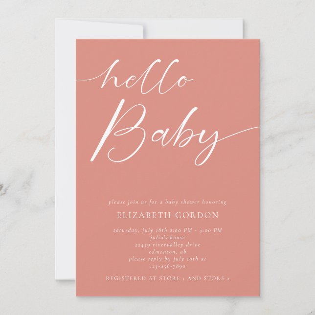Hello Baby Shower Minimalist Pink Girl Boho Invitation (Front)