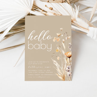 Hello Baby Shower Party Invitation Template Beige