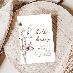 Hello Baby Shower Party Invite Boho Wildflowers