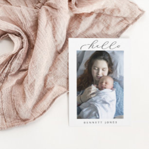 Hello Baby Simple Script Photo Birth Announcement