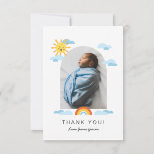 Hello Baby Sun Clouds Rainbow Photo Thank You Card