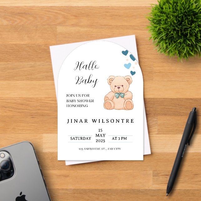 Hello Baby Teddy Bear Baby Shower Invitation (Insitu (Invitation Card))