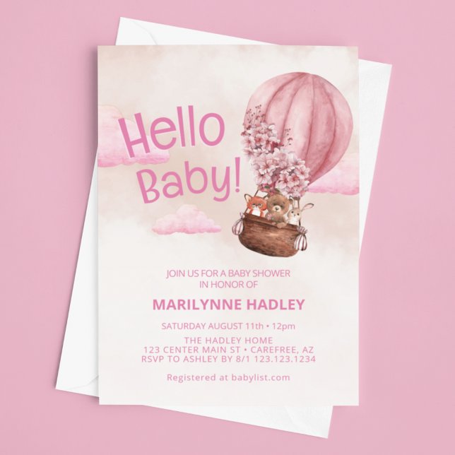 Hello Baby Teddy Bear Pink Shower Invitation (Creator Uploaded)