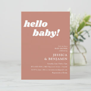 Hello Baby Terracotta Retro Bold Baby Shower Invitation