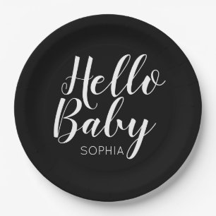 Hello Baby violet mauve purple modern classic Paper Plate