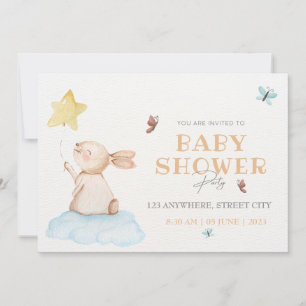 Hello Baby Watercolor Bunny Invitation