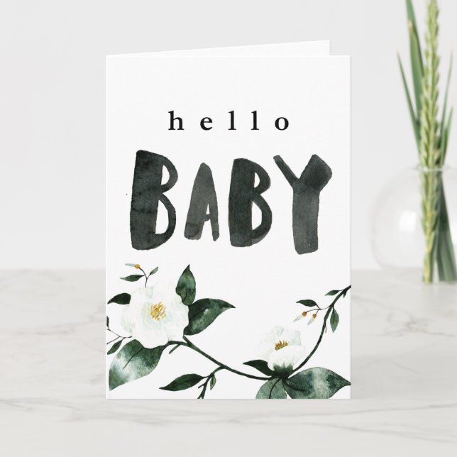 Hello Baby Watercolor Floral Card (Front)