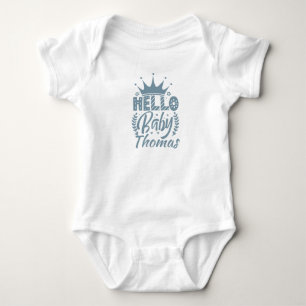Hello Baby with Crown Baby's Name, Blue Bodysuit