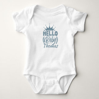 Hello Baby with Crown Baby's Name, Blue Bodysuit