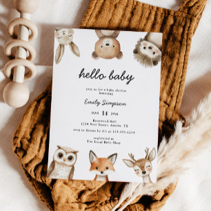 Hello Baby Woodland Bear Baby Shower Invitation