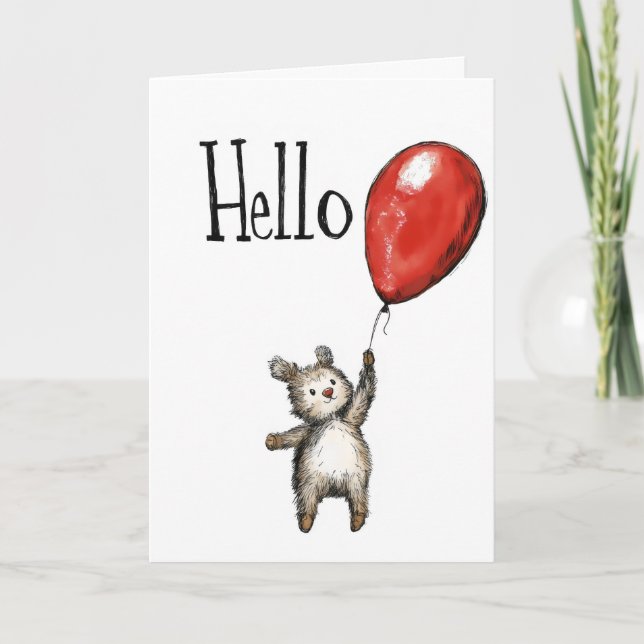 Hello Bear and Balloon Holiday Card (Front)