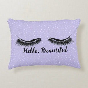 Hello Beautiful and Eyelashes on Dots Accent Pillow