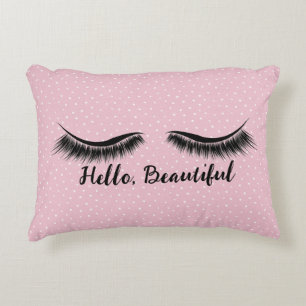 Hello Beautiful and Eyelashes on Dots Accent Pillow