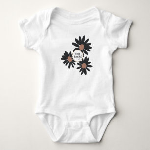 Hello Beautiful Black Pink Daisy Flowers Baby Bodysuit