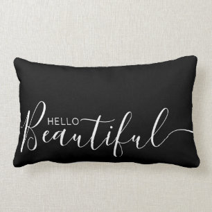 Hello Beautiful Black White Minimalist Lumbar Pillow