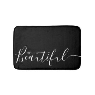 Hello Beautiful Black White Typography Modern   Bath Mat