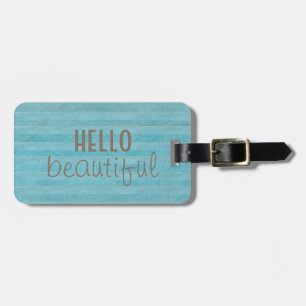 Hello Beautiful Blue Gold Striped Luggage Tag