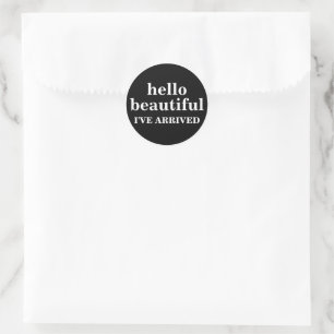 HELLO BEAUTIFUL CUSTOMIZED TEXT AND LOGO STYLISH  CLASSIC ROUND STICKER