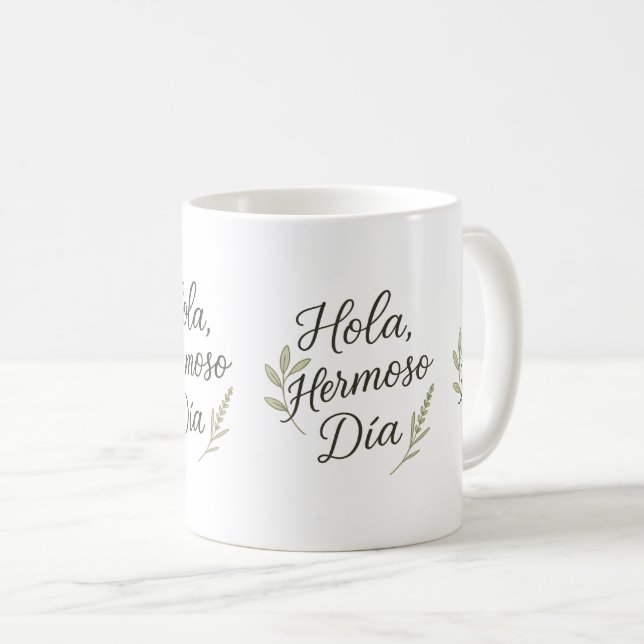 Hello Beautiful Day - Organic Calligraphy & Botany Coffee Mug (Front Right)