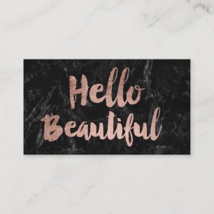 Hello Beautiful faux rose gold script black marble Business Card