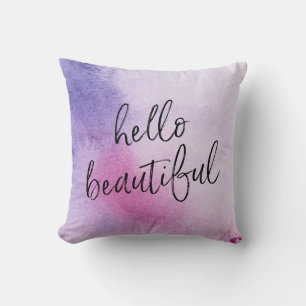 Hello beautiful hand-lettered watercolour pillow