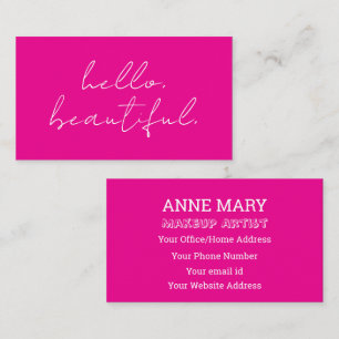 Hello Beautiful Hot Pink Makeup Artist Salon Business Card