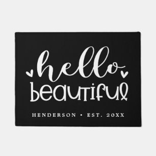 Hello Beautiful   Modern Calligraphy Personalized Doormat