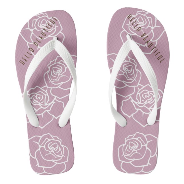 Hello Beautiful - Modern Chic Pink Rose Flip Flops (Footbed)
