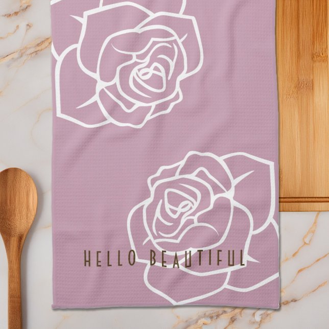 Hello Beautiful - Modern Chic Pink Roses Kitchen Towel (Creator Uploaded)
