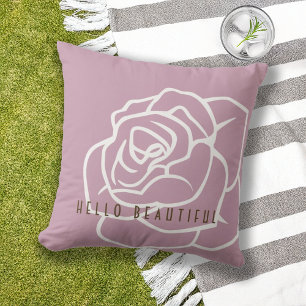 Hello Beautiful - Modern Pink Rose Flower Outdoor Pillow