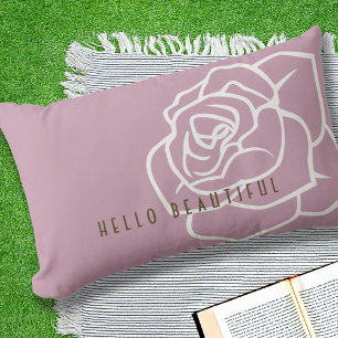 Hello Beautiful - Modern Pink Rose Outdoor Lumbar Pillow