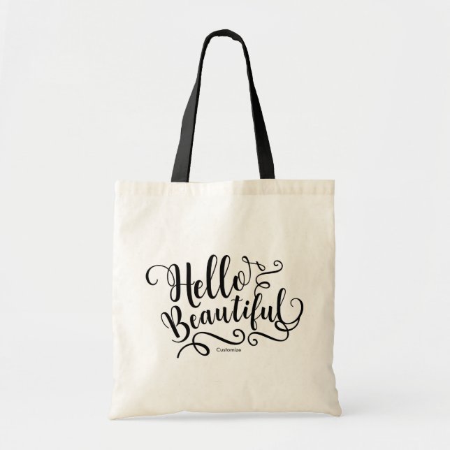 HELLO BEAUTIFUL Modern Typography Personalized Tote Bag (Front)