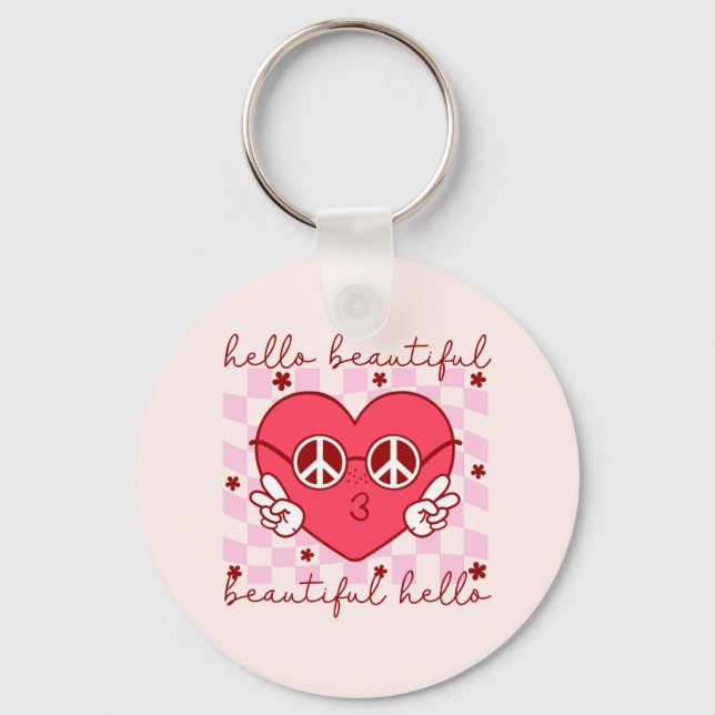 Hello Beautiful Pink Heart Keychain (Front)