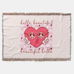 Hello Beautiful Pink Heart Throw Blanket