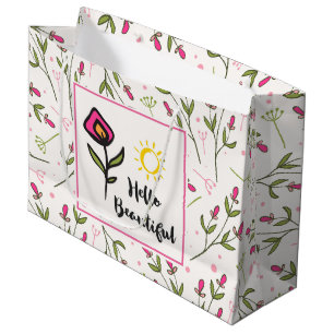 Hello Beautiful Pretty Pink Orange Wildlflower Large Gift Bag