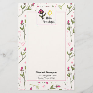 Hello Beautiful Pretty Pink Orange Wildlflower Stationery