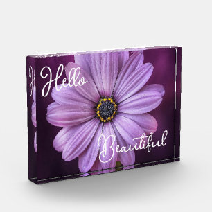 Hello Beautiful Purple Floral Photo Block