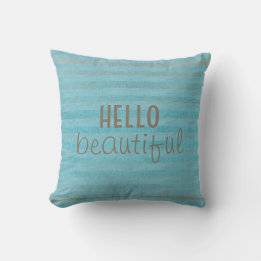 Hello Beautiful Quote Boho Striped Pattern Throw Pillow